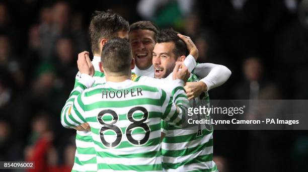Celtic's Adam Matthews celebrates scoring his second goal during the Clydesdale Bank Scottish Premier League match at Celtic Park, Glasgow.