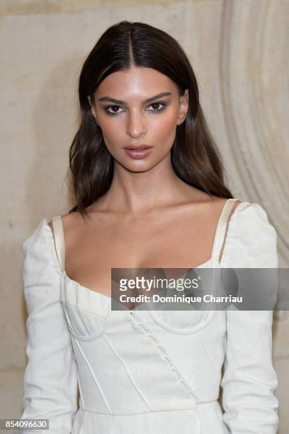 Emily Ratajkowski attends the Christian Dior show as part of the Paris Fashion Week Womenswear Spring/Summer 2018 on September 26, 2017 in Paris,...