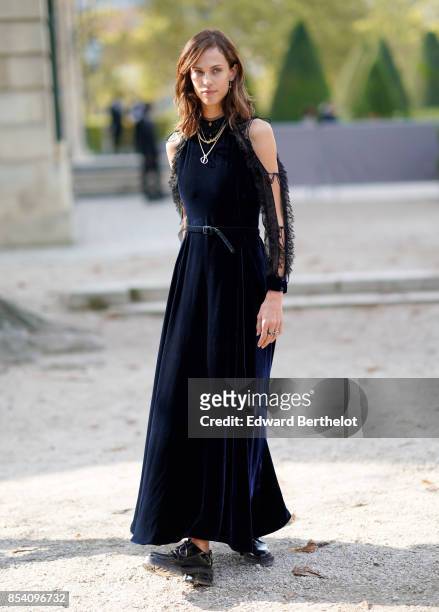 Aymeline Valade attends the Christian Dior show as part of the Paris Fashion Week Womenswear Spring/Summer 2018 on September 26, 2017 in Paris,...