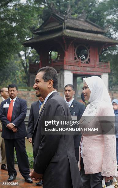 Visiting Malaysian King Tuanku Mizan Zainal Abidin tours the temple of Literature, Vietnam's first university founded in 11th century in Hanoi on...