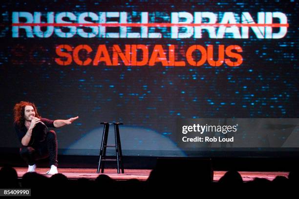 Actor and comedian Russell Brand performs in The Grand Ballroom of the Manhattan Center on March 12, 2009 in New York City.