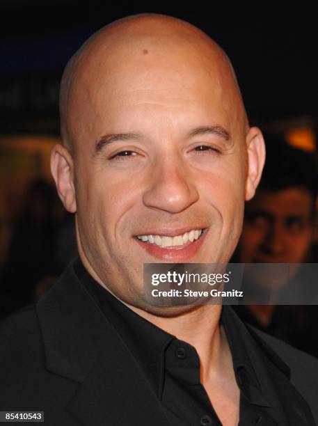 Vin Diesel arrives at the Los Angeles premiere of "Fast & Furious" at the Gibson Amphitheatre on March 12, 2009 in Universal City, California.