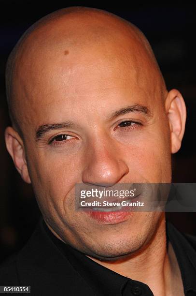 Vin Diesel arrives at the Los Angeles premiere of "Fast & Furious" at the Gibson Amphitheatre on March 12, 2009 in Universal City, California.
