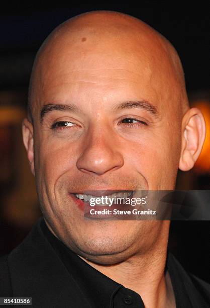 Vin Diesel arrives at the Los Angeles premiere of "Fast & Furious" at the Gibson Amphitheatre on March 12, 2009 in Universal City, California.