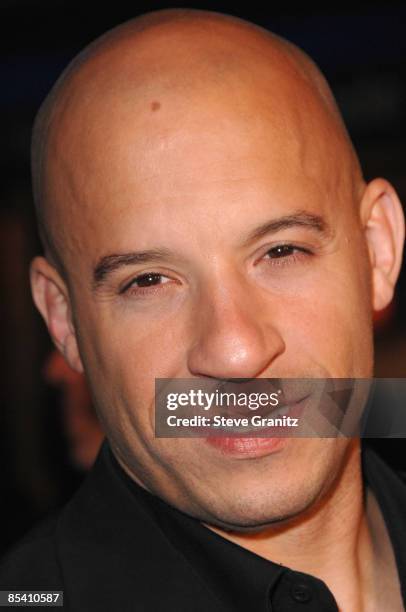 Vin Diesel arrives at the Los Angeles premiere of "Fast & Furious" at the Gibson Amphitheatre on March 12, 2009 in Universal City, California.