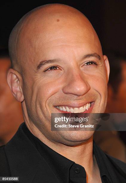 Vin Diesel arrives at the Los Angeles premiere of "Fast & Furious" at the Gibson Amphitheatre on March 12, 2009 in Universal City, California.