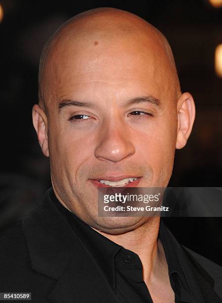 Vin Diesel arrives at the Los Angeles premiere of "Fast & Furious" at the Gibson Amphitheatre on March 12, 2009 in Universal City, California.