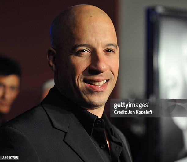 Actor Vin Diesel arrives at the Los Angeles Premiere "Fast & Furious" at the Gibson Amphitheatre on March 12, 2009 in Universal City, California.