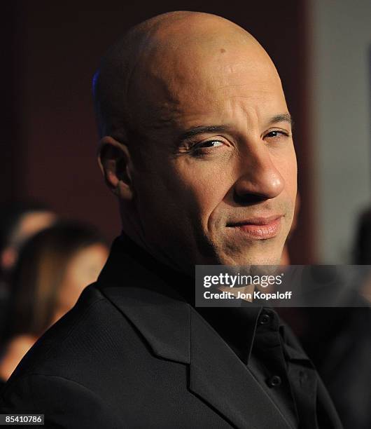 Actor Vin Diesel arrives at the Los Angeles Premiere "Fast & Furious" at the Gibson Amphitheatre on March 12, 2009 in Universal City, California.