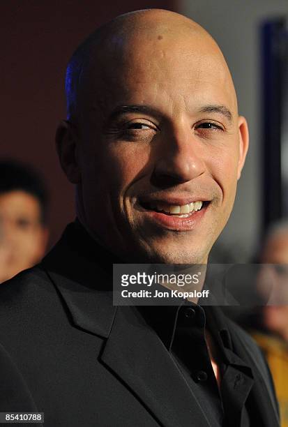 Actor Vin Diesel arrives at the Los Angeles Premiere "Fast & Furious" at the Gibson Amphitheatre on March 12, 2009 in Universal City, California.
