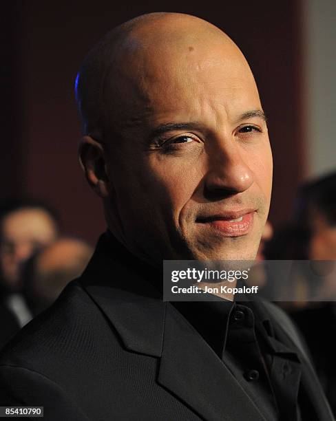 Actor Vin Diesel arrives at the Los Angeles Premiere "Fast & Furious" at the Gibson Amphitheatre on March 12, 2009 in Universal City, California.