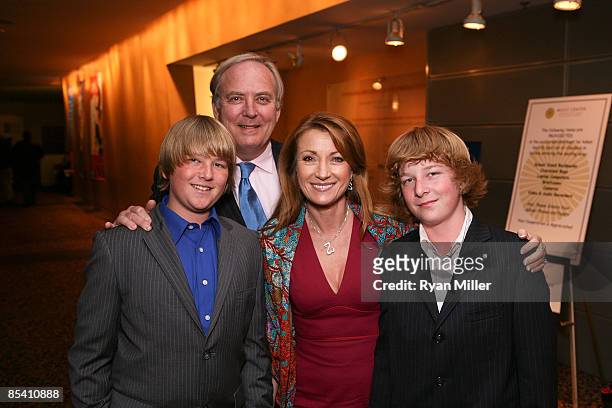 Kris and James Keach, Jane Seymour and Johnny Keach pose during the arrivals for the opening night performance of "Frost/Nixon" at CTG/Ahmanson...