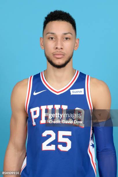 Ben Simmons of the Philadelphia 76ers poses for a head shot during media day at Wells Fargo Center in Philadelphia, Pennsylvania on September 25,...