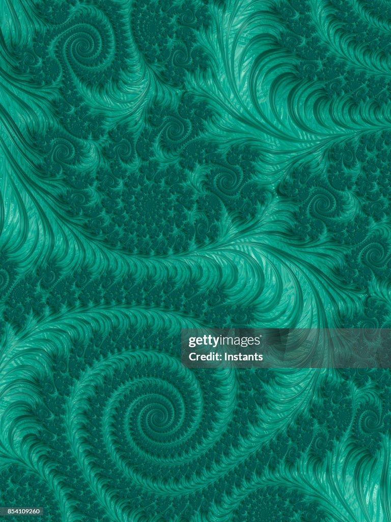 Green high resolution textured fractal background that reminds of a spiral.