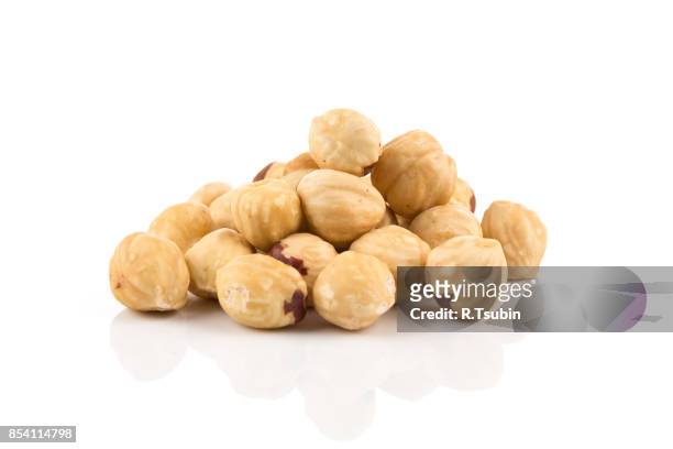 closeup view of hazelnuts - hazelnut meal stockfoto's en -beelden