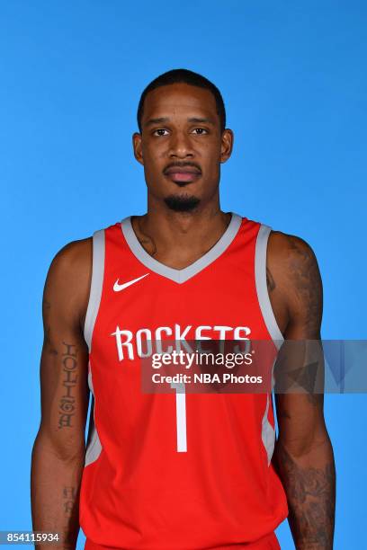 Trevor Ariza of the Houston Rockets poses for a head shot during Media Day on September 25, 2017 at the Toyota Center in Houston, Texas. NOTE TO...