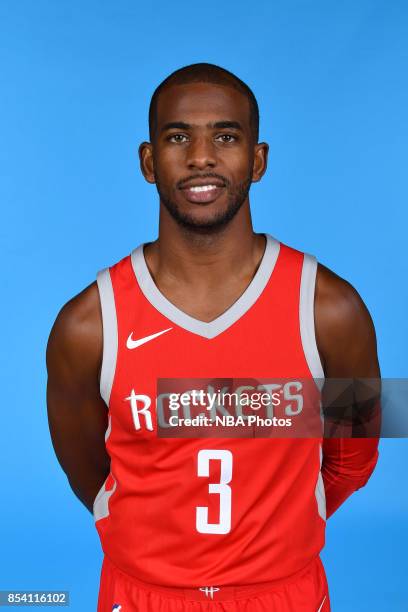 Chris Paul of the Houston Rockets poses for a head shot during Media Day on September 25, 2017 at the Toyota Center in Houston, Texas. NOTE TO USER:...