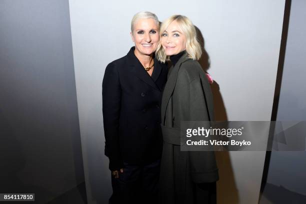 Designer Maria Grazia Chiuri and Emmanuelle Beart attend the Christian Dior show as part of the Paris Fashion Week Womenswear Spring/Summer 2018 on...