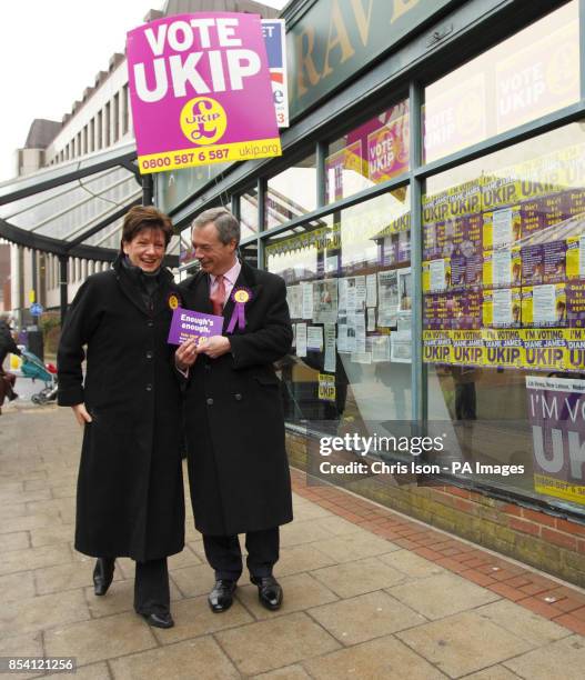 Leader Nigel Farage and the party's prospective candidate Diane James on the hustings in Eastleigh, Hampshire where a by-election will be held on...