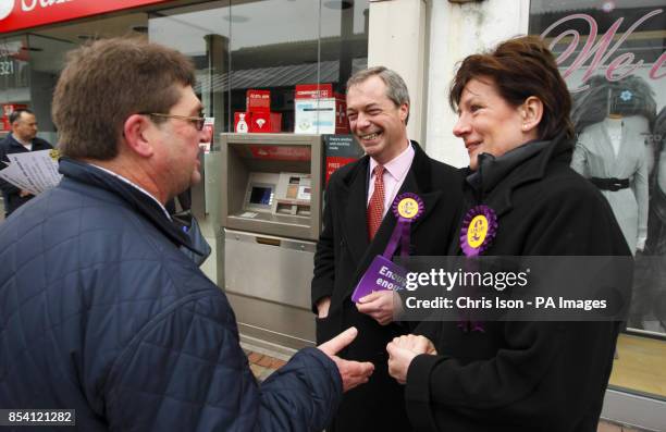 Leader Nigel Farage and the party's prospective candidate Diane James on the hustings in Eastleigh, Hampshire where a by-election will be held on...