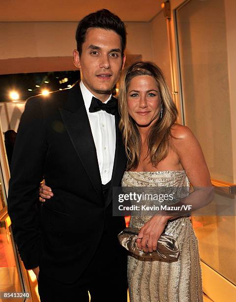 Musician John Mayer and actress Jennifer Aniston attends the 2009 Vanity Fair Oscar party hosted by Graydon Carter at the Sunset Tower Hotel on...