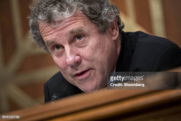 Senator Sherrod Brown, a Democrat from Ohio and ranking member of the Senate Banking Committee, makes an opening statement during a hearing with Jay...