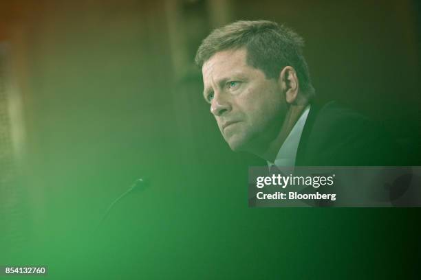 Jay Clayton, chairman of the U.S. Securities and Exchange Commission , listens during a Senate Banking Committee hearing in Washington, D.C., U.S.,...