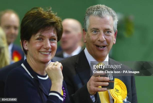 Diane James, the UKIP candidate with Mike Thornton after beating the Conservative party candidate Maria Hutchings into third place in the by-election...