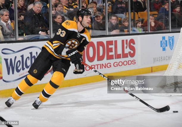 Zdeno Chara of the Boston Bruins skates up the ice against the Ottawa Senators at the TD Banknorth Garden on March 12, 2009 in Boston, Massachusetts.