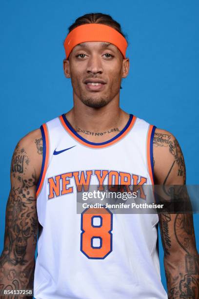 Michael Beasley of the New York Knicks poses for a portrait during 2017 Media Day on September 25, 2017 at the New York Knicks Practice Facility in...