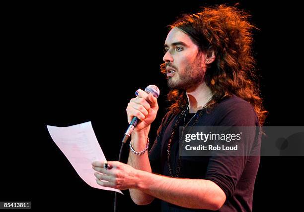 Actor and comedian Russell Brand performs in The Grand Ballroom of the Manhattan Center on March 12, 2009 in New York City.