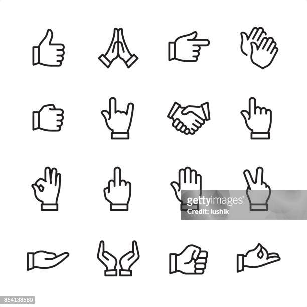 ilustraciones, imágenes clip art, dibujos animados e iconos de stock de gesto - conjunto de iconos de contorno - hand