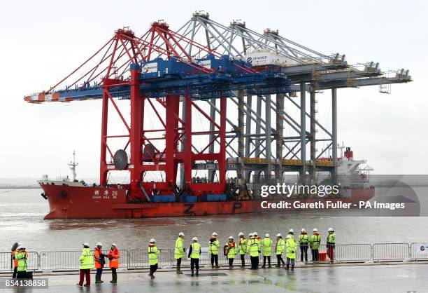 The Zhen Hua 26 ship arrives from China to deliver three quay cranes standing 138 metres high to the UK&Otilde;s new global shipping port, DP...