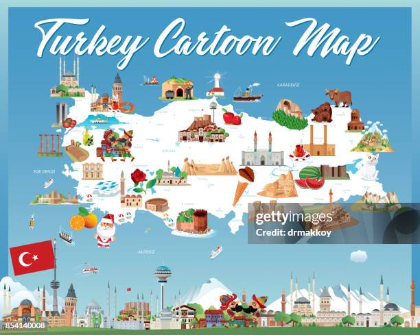 cartoon map of turkey - turkey country map stock illustrations