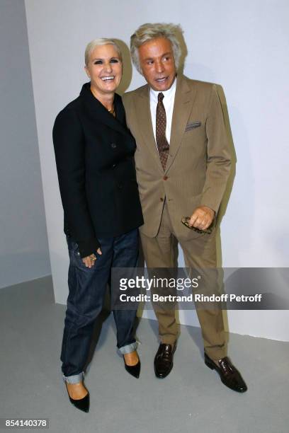 Stylist Maria Grazia Chiuri and Giancarlo Giammetti pose backstage after the Christian Dior show as part of the Paris Fashion Week Womenswear...