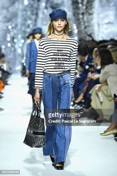 Model walks the runway during the Christian Dior show as part of the Paris Fashion Week Womenswear Spring/Summer 2018 on September 26, 2017 in Paris,...
