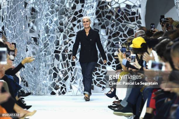 Fashion designer Maria Grazia Chiuri walks the runway after the Christian Dior show as part of the Paris Fashion Week Womenswear Spring/Summer 2018...