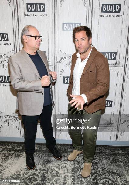 Writer Glenn Gordon Caron and actor Michael Weatherly visit Build to discuss their show "Bull" at Build Studio on September 26, 2017 in New York City.