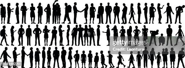 stockillustraties, clipart, cartoons en iconen met zeer gedetailleerde mensen silhouetten - group of businesspeople standing low angle view