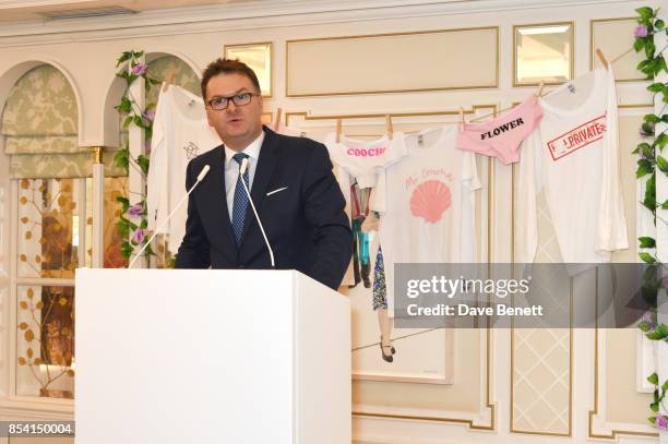 Ewan Venters speaks at the 4th annual Ladies' Lunch in support of the Silent No More Gynaecological Cancer Fund at Fortnum & Mason on September 26,...