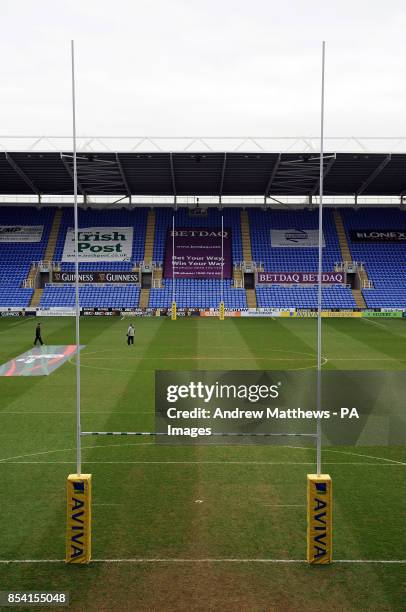 General view of the Madejski Stadium with rugby posts in position