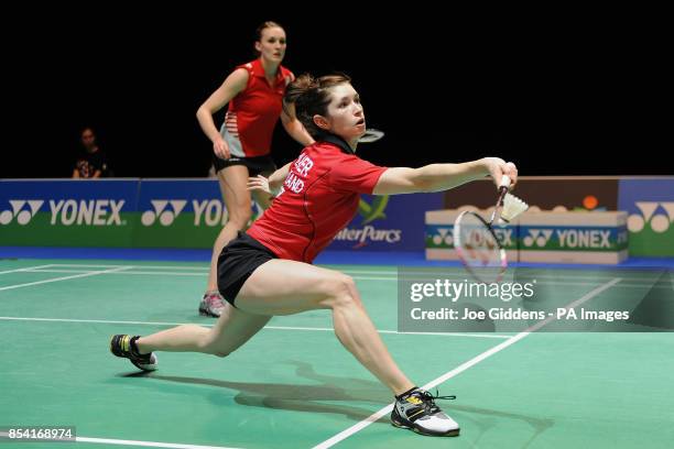 England's Heather Olver and Kate Robertshaw in action against Scotland's Imogen Bankier and Bulgaria's Petya Nedelcheva during day one of the 2013...
