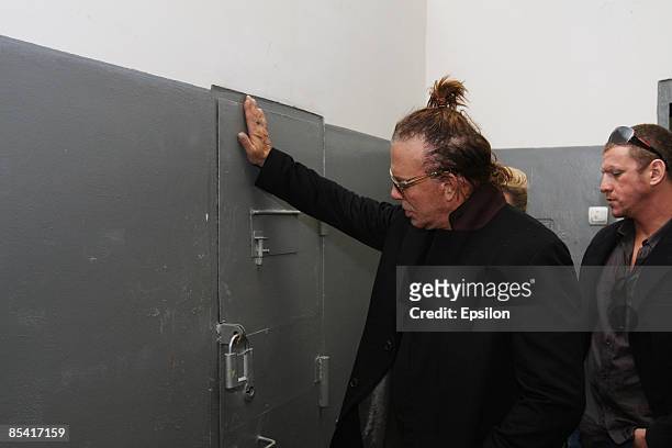 Actor Mickey Rourke visits a Butyrka jail in preparation to work on a new film on March 13, 2009 in Moscow, Russia. The Russian premiere of 'The...