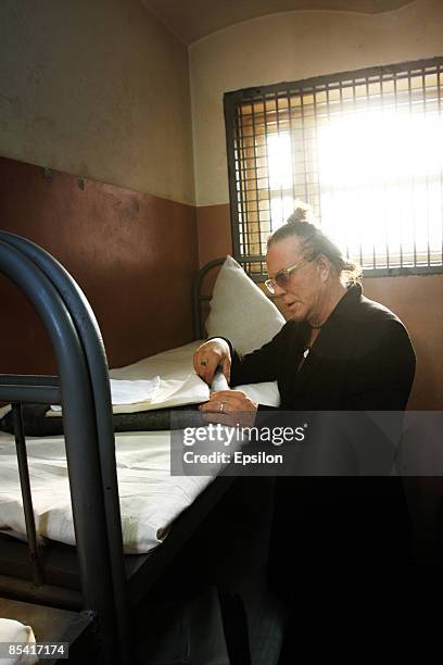 Actor Mickey Rourke visits a Butyrka jail in preparation to work on a new film on March 13, 2009 in Moscow, Russia. The Russian premiere of 'The...