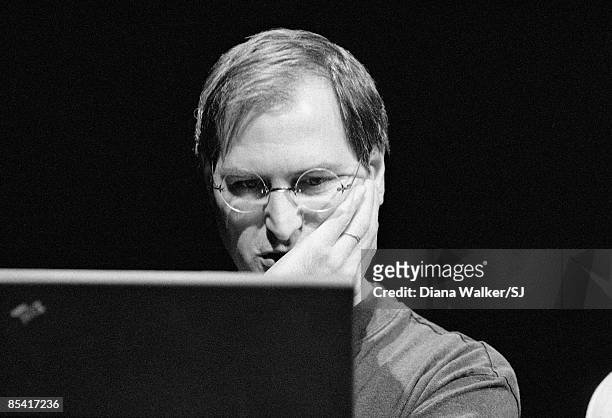 Apple Computer's CEO Steve Jobs during the MacWorld Expo in Boston, MA August 8, 1997.