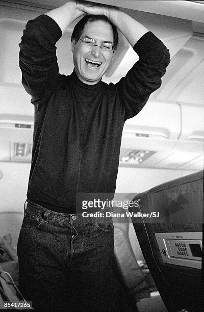 Steve Jobs, Apple CEO, on a plane from San Francisco, California going to the Macworld Expo in Boston, MA in August 5, 1997.