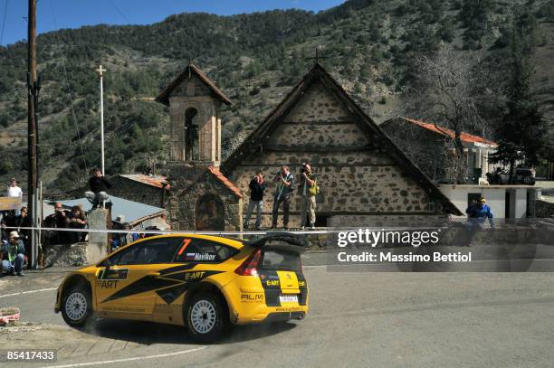 Evgeny Novikov of Russia and Dale Moscatt of Australian in action in the Citroen C4 during Leg 1 of the WRC FxPro Rally of Cyprus 2009 on March 13,...