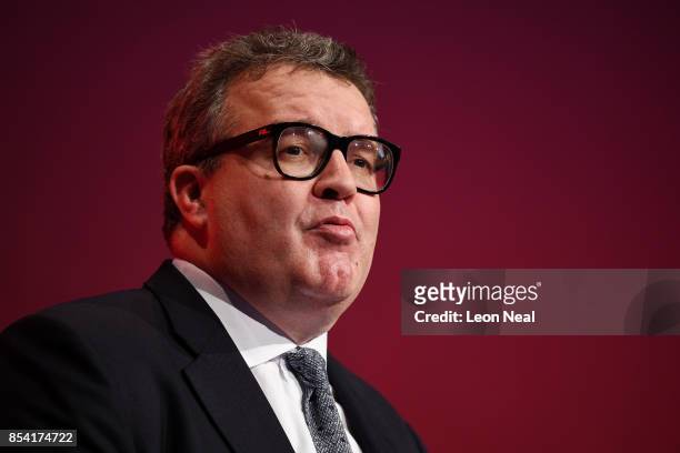 Deputy Labour party leader Tom Watson speaks to delegates in the main hall, on day three of the annual Labour Party Conference on September 26, 2017...