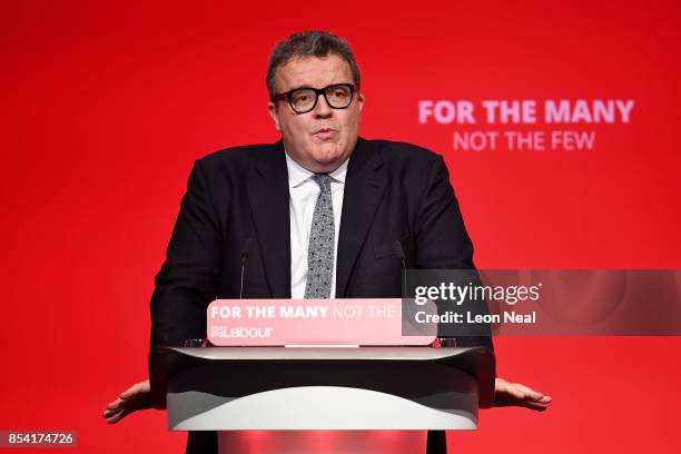 Deputy Labour party leader Tom Watson speaks to delegates in the main hall, on day three of the annual Labour Party Conference on September 26, 2017...