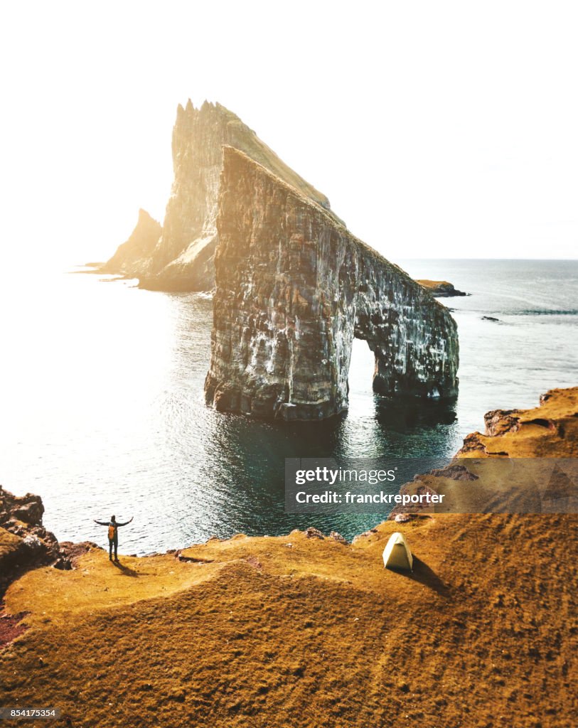 Aerial view of the dranganir rock at the faroe islands